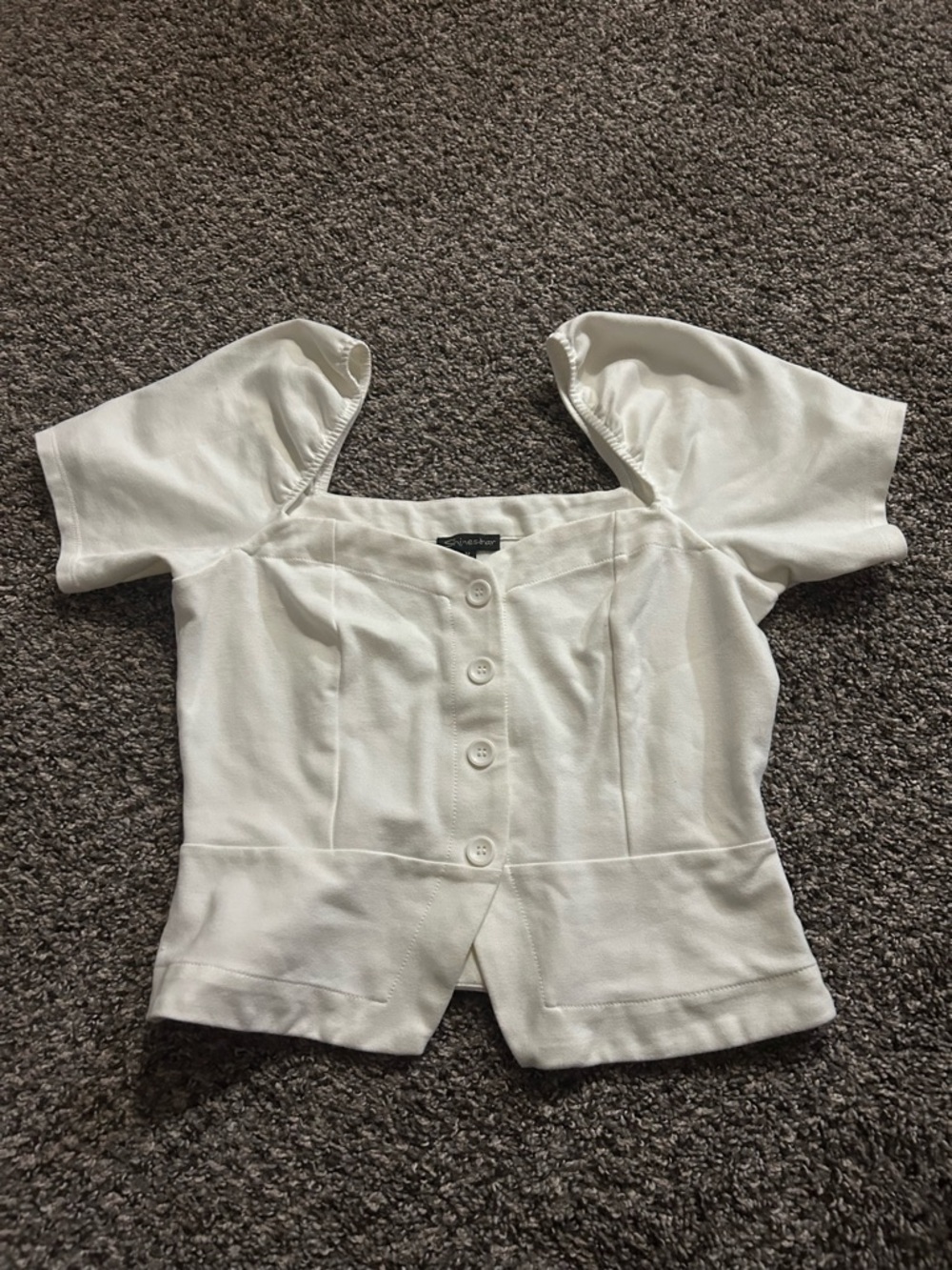 Shinestar White Square-Neck Button Top